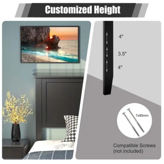 Costway Twin Wood Headboard Flat Panel Pre-drilled Holes Height Adjustment image {4}