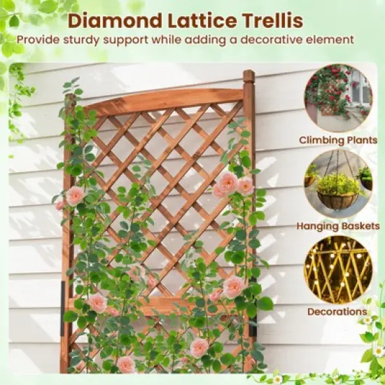 Tangkula 60" Tall Raised Garden Bed w/ Diamond Lattice Trellis Drainage Holes Outdoor image {6}