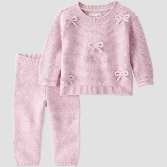 Little Planet By Carter's Organic Baby Girls' 2pc Bow Sweater Set - Pink image {3}