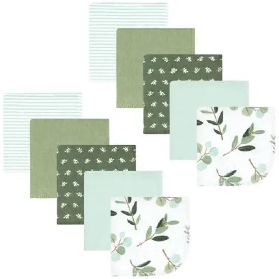 Hudson Baby Infant Girl Flannel Washcloths, Eucalyptus 10Pk, One Size image {7}