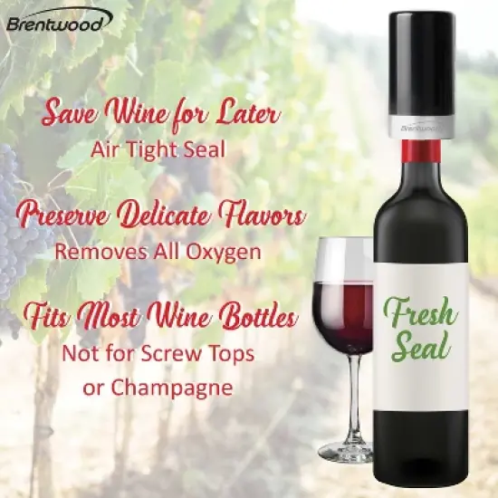 Brentwood Portable Automatic Vacuum Wine Preserver and Bottle Stopper in Black image {4}