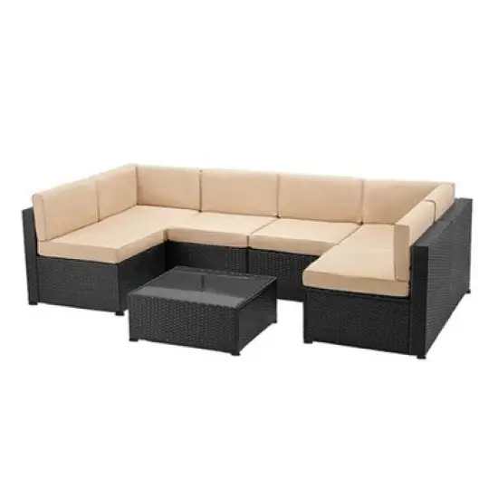 Rbied 7-Piece Wicker Outdoor Sofa Sectional Set Conversation Sets with Cushions image {10}