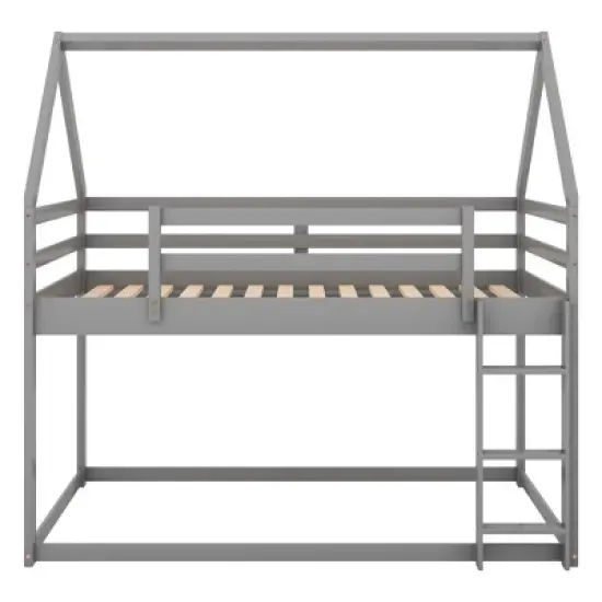 Twin over Twin House Shaped Bunk Bed with  Ladder and Guardrail-ModernLuxe image {6}