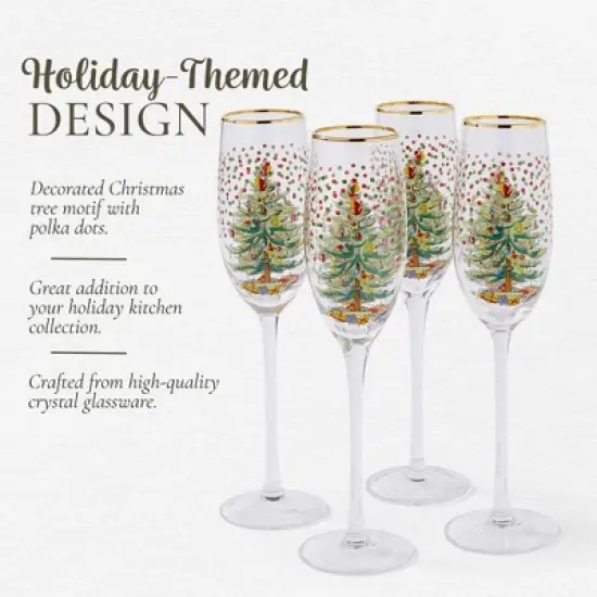Spode Christmas Tree 8.45 Fl. Oz. Footed Champagne Flute (Set of 4), Polka Dot - Sparkling Wine Glasses for Holiday Celebrations image {2}
