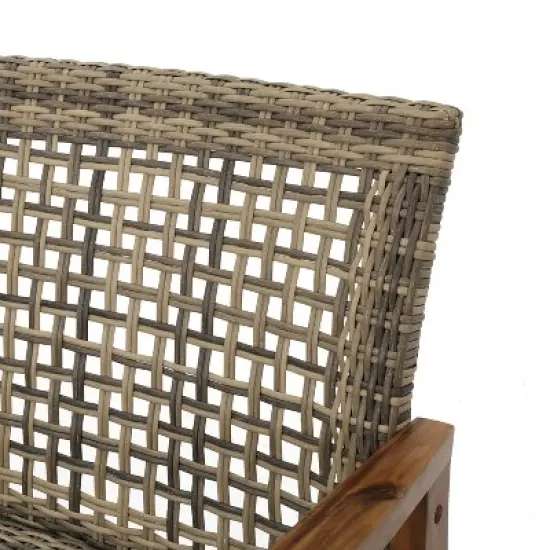 Christopher Knight Home Hampton Outdoor Acacia Wood and Wicker 6 Seater Chat Set with Fire Pit image {10}