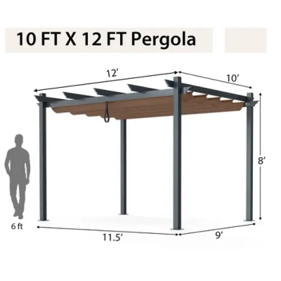 Tangkula 10x12ft Outdoor Aluminum Retractable Pergola Canopy Shelter Grape Trellis Brown image {8}