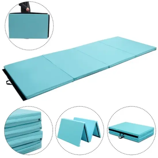 Costway 4'x 10'x 2''Folding Gymnastics Tumbling Mat Indoor Outdoor Gym Stretching Yoga Black\ Blue\Multicolor\Purple+Pink image {10}
