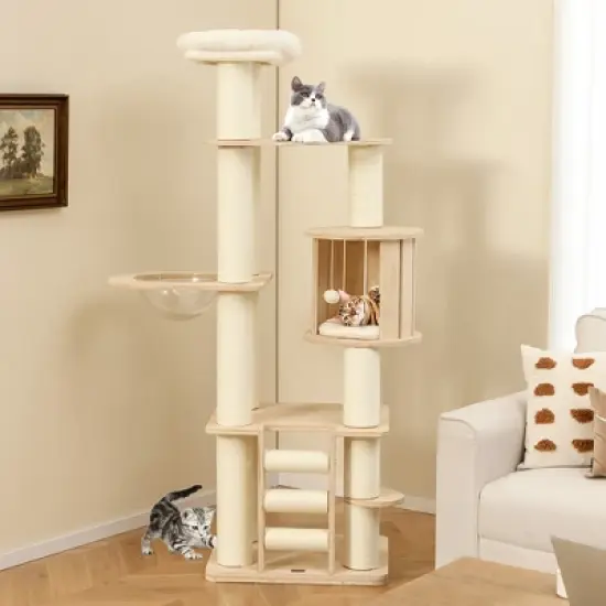 Tangkula 71" Tall Cat Tree w/Cozy Perch Condo Space Capsule 4.6" Scratching Posts image {2}