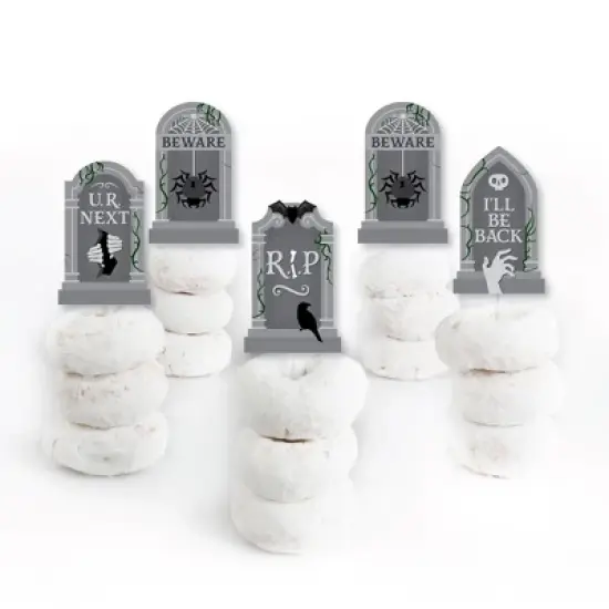 Big Dot of Happiness Creepy Cemetery - Dessert Cupcake Toppers - Spooky Halloween Tombstone Party Clear Treat Picks - Set of 24 image {1}