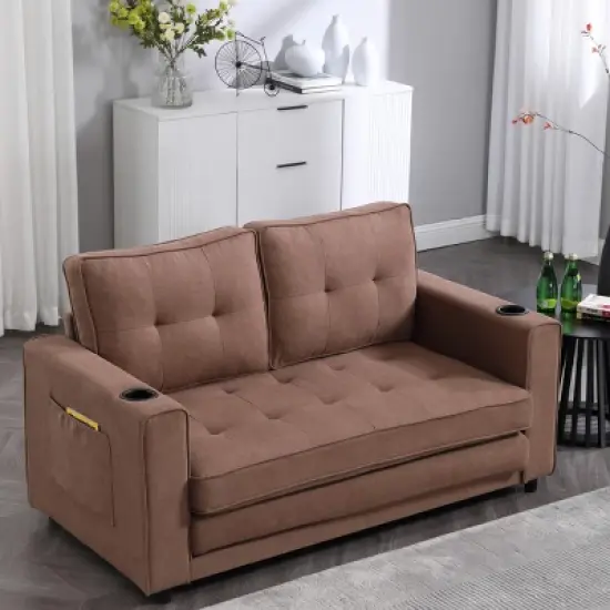Folding Sofa Bed With Two Storage Pockets,Linen Convertible Foldable Couch Bed,Loveseat Sleeper Sofa,Couches For Living Room,Apartment-Cuddlewood image {8}