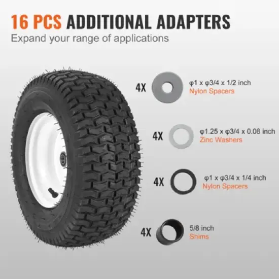 VEVOR Lawn Mower Tires with Rim, 16x6.5-8" Tubeless Tractor Tires, 2-Pack Tire and Wheel Assembly, Turf Pneumatic Tires, 3" Offset Hub, Black image {6}