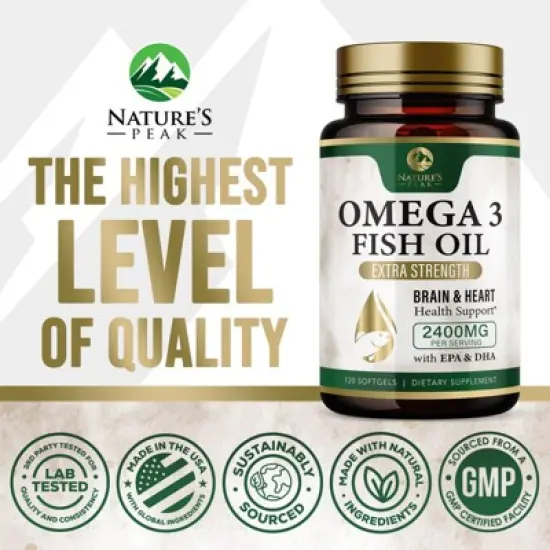 Fish Oil 2400 mg - Triple Strength Fish Oil Supplement for Healthy Heart Support - 60 Softgels;120 Softgels image {3}