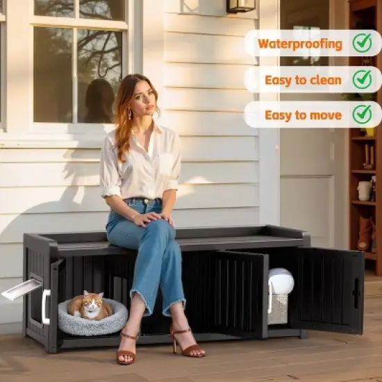 Kumasinova Versatile 3-Chamber Cat House,Outdoor Cat Shelter with Weatherproof Design,Ideal Spacious Indoor Cat Furniture for Multiple Pets,Black image {4}