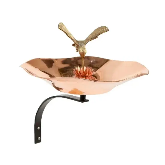 16.2" Hummingbird Birdbath Bowl with Wall Mount Bracket Copper Plated - ACHLA Designs: No Rust, Weather-Resistant image {3}
