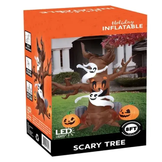 Joyfy 8 FT Halloween Inflatable Outdoor Decorations, Scary Tree with Ghost Pumpkin and Tombstone Inflatables with LEDs for Yard Garden Lawn Decoration image {8}