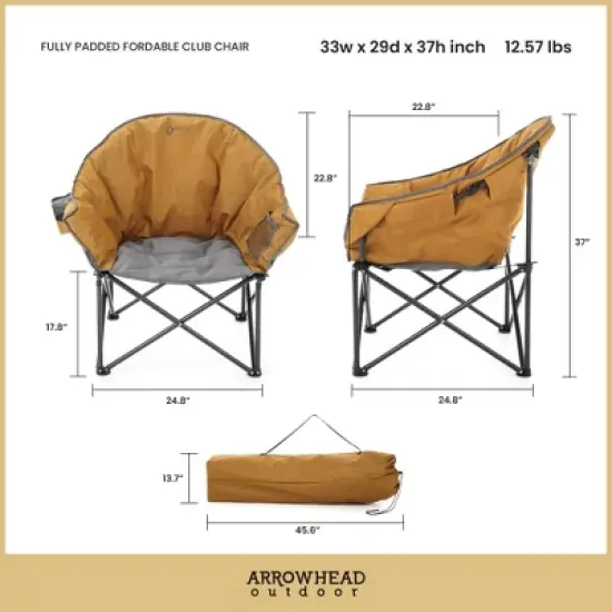 Arrowhead Outdoor Oversized Heavy-Duty Club Folding Camping Chair w/External Pocket, Cup Holder, Portable, Padded, Moon, Round, Bag (Workwear Tan) image {4}