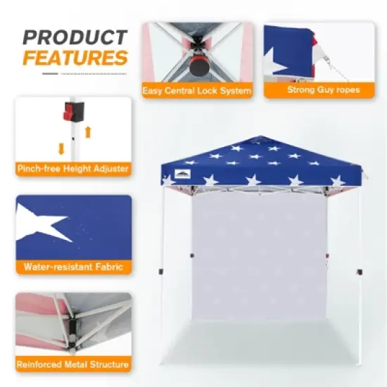EAGLE PEAK 6.6x6.6 Pop Up Canopy Tent with One Sidewall, 8 Stakes and 4 Ropes image {2}
