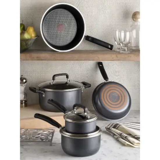 T-fal 12pc Signature Titanium Nonstick Cookware Set Dark Gray: Safe Nonstick, Tempered Glass Lids, Oven-Safe, Ergonomic Handles image {7}