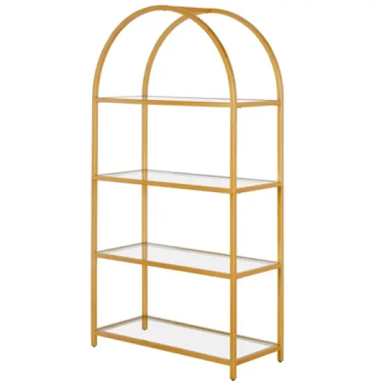 62 in. Arched Brass Finish Bookcase - Henn&Hart image {4}