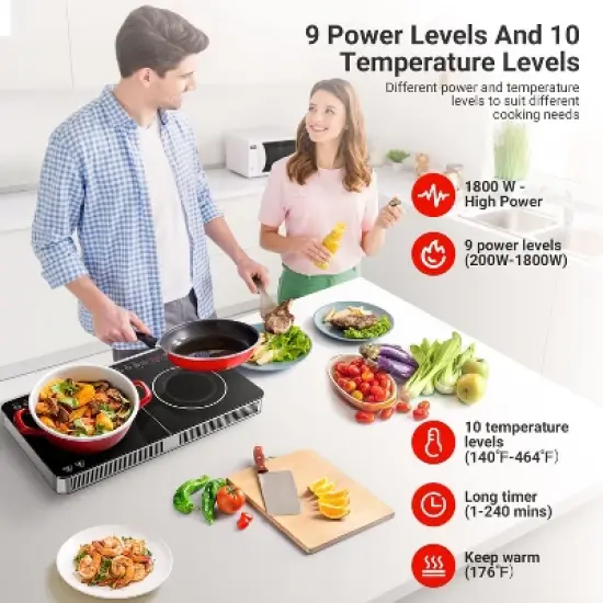Double Induction Cooktop,2 Burner Independent Control,Ultrathin Body,10 Temperature induction hob,1800W-Multiple Power Levels,4 Hour Timer image {1}