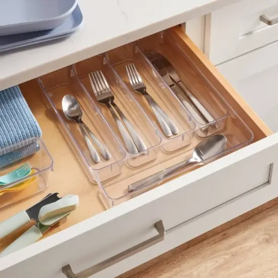 5 Compartment Plastic Drawer Flatware Organizer - Brightroom&trade;: Clear In-Drawer Silverware Tray, Contemporary Kitchen Storage image {1}