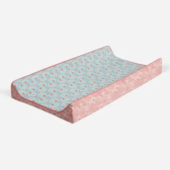 Bacati - Sophia Paisley Aqua/Coral Floret Changing Pad Cover image {6}
