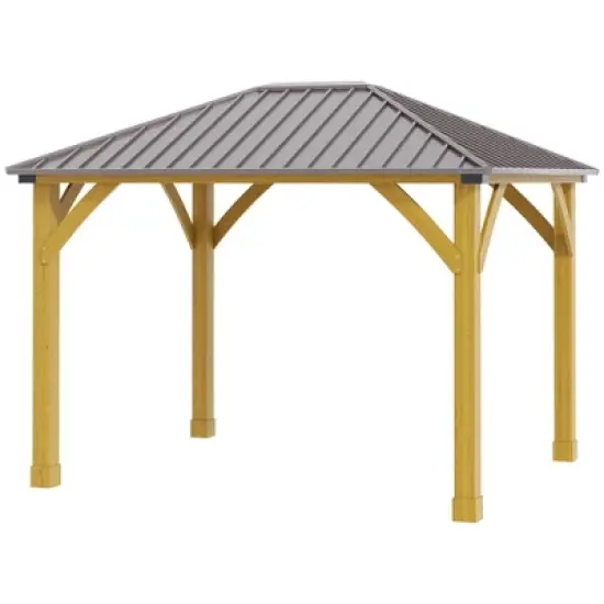 Outsunny 10x12 Galvanized Steel Gazebo with Wooden Frame, Permanent Metal Roof Gazebo Canopy for Garden, Patio, Backyard image {3}