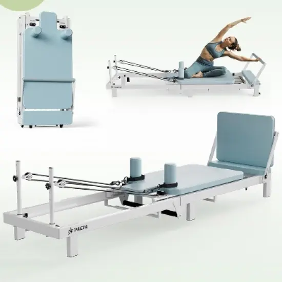 PAETA Pilates Reformer, Foldable Reformer Pilates Machine with Music Wire Springs, Pilates Equipment for Home Workouts with Jump Board & Box image {1}