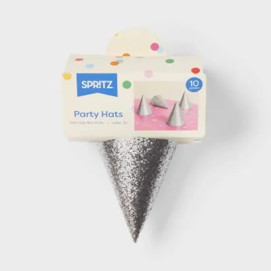 10ct 5" Glittered Party Hats Silver - Spritz&trade; image {2}