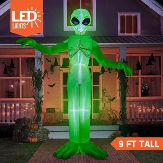 Joyfy 9 FT Tall Halloween Inflatable Giant Alien Decoration with Built-in LEDs for Halloween Indoor Outdoor Yard Garden Lawn Holiday Party Decoration image {1}