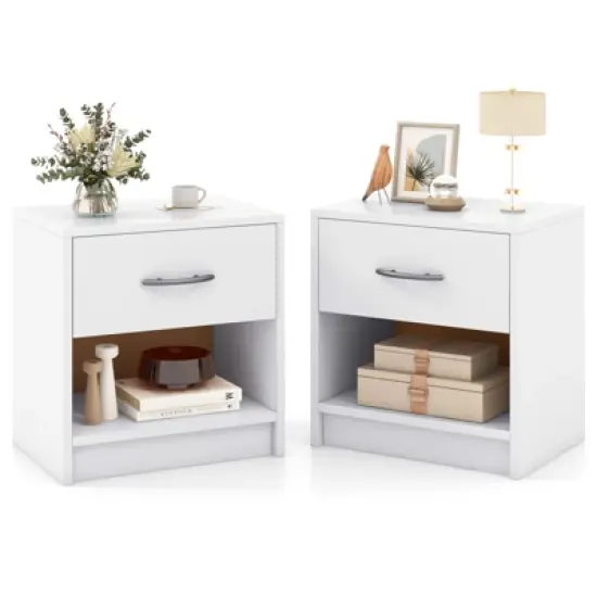 Tangkula 2 PCS Nightstand w/ Drawer Side Table w/ Slide-out Drawer Open Storage Shelf image {15}