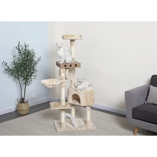 Go Pet Club 60" IQ Busy Box Cat Condo with Sisal Covered Scratching Posts SF066 - Beige image {1}