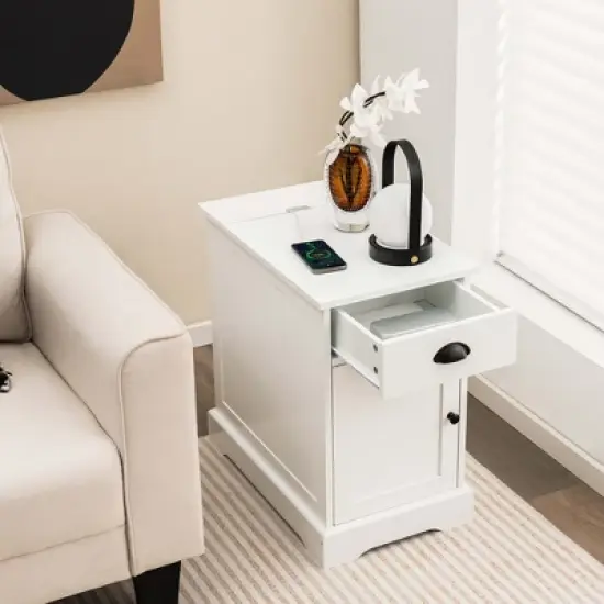 Costway Side End Table Nightstand with Charging Station Storage for Living Room Bedroom image {2}