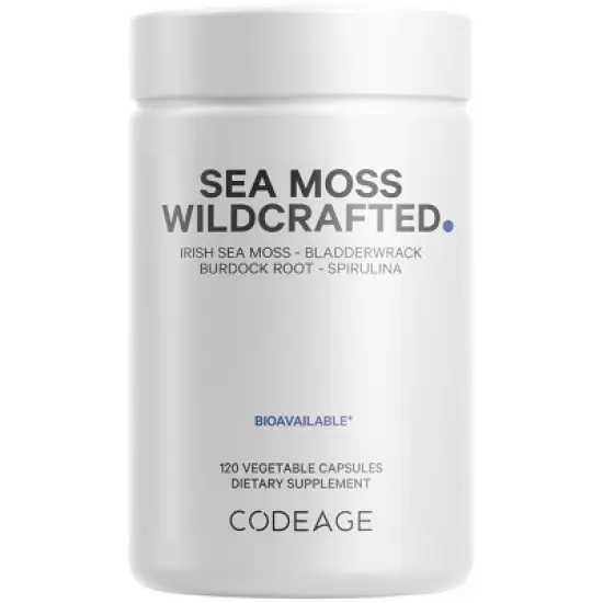 Codeage Raw Wildcrafted Irish Sea Moss, Bladderwrack, Burdock, Spirulina & BioPerine Black Pepper Supplement - 120ct image {16}
