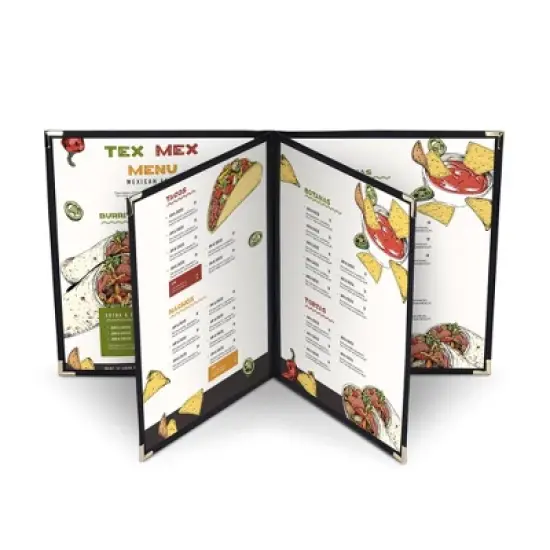WeChef 10 Pack Restaurant Menu Covers 8.5 x 11" Book Style 4 Pages 6 Views Cafe Black image {5}