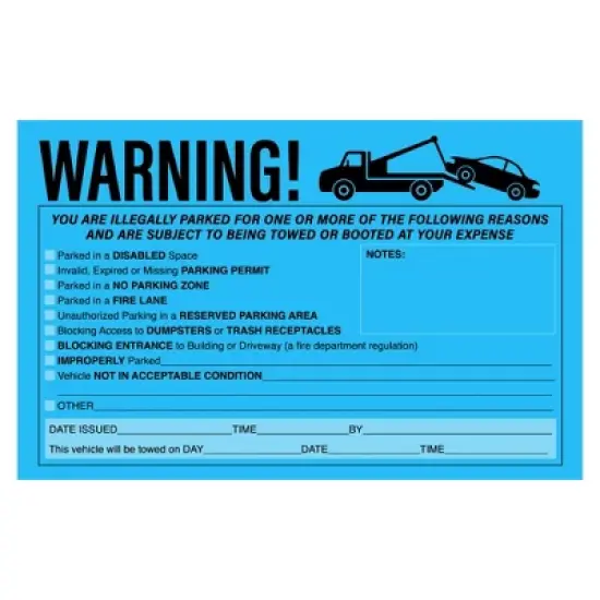Juvale 50 Pack Blue Parking Violation Tickets for Window, Adhesive No Parking Towing Sign Warning Stickers, 8.2 x 5.2 In image {7}
