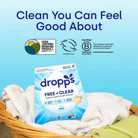 Dropps Laundry Odor & Stain Biobased Detergent Pods Free + Clear - Unscented - 40ct image {4}