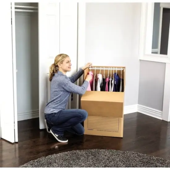 Bankers Box 3pk SmoothMove Short Wardrobe Moving Boxes - Fellowes: Recyclable Brown Paper, 20"x20", Moving Supplies image {3}