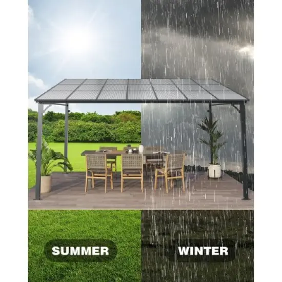 Outdoor Metal Reclining Gazebo Hardtop Reclining Pergola for Patios, Decks, Porches, Lawns and Backyards Wall Mounted Reclining Metal Awning image {3}