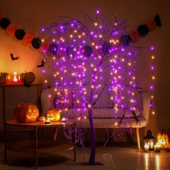 LIGHTSHARE Electric Halloween Willow Tree with Spiders Cobweb LED Outdoor Light Stakes Orange image {2}