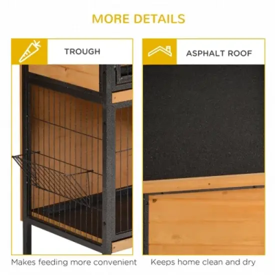 PawHut 48" 2-Story Large Rabbit Hutch Bunny Cage Wooden Pet House Metal Frame, Ramp, No Leak Tray, Trough, Waterproof Asphalt Roof for Outdoor/Indoor image {4}
