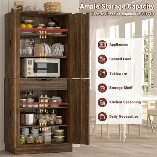 Aheaplus 71'' Kitchen Pantry Cabinet with Doors, Freestanding Large Storage Cupboard with Storage Drawers image {4}