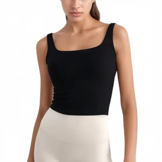 Anna-Kaci Active Women's Ribbed Knit Square Neck Tank Top with Wide Straps image {7}