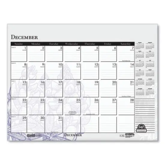 Recycled Desk Pad Calendar, Wild Flowers Artwork, 22 x 17, White Sheets, Black Binding/Corners,12-Month (Jan-Dec): 2026 image {4}