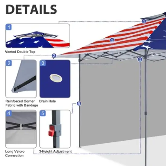 EAGLE PEAK 13'x13' Pop up Canopy Tent w/ One Wall,Portable Sun Shelter for Camping image {3}