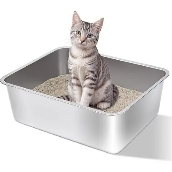 Ridstar Medium Stainless Steel Cat Litter Box for Cats & Rabbits-Silver image {1}