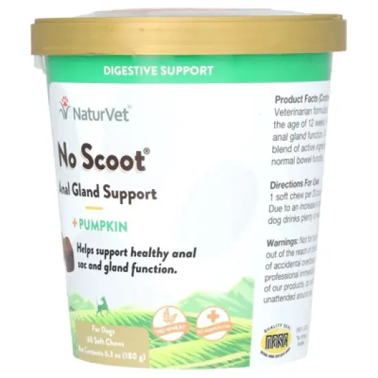 NaturVet No Scoot, Anal Gland Support + Pumpkin, For Dogs, 60 Soft Chews, 6.3 oz (180 g) image {3}