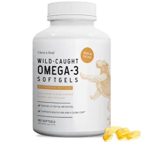 Chew + Heal Wild-Caught Omega Skin + Coat Softgels Made with Wild-Caught Fish Oil Supplement for Dogs & Cats, 180 count image {9}
