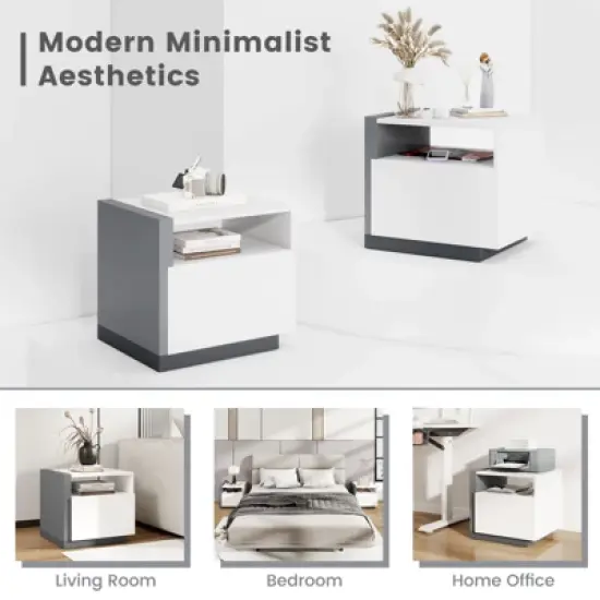 Tangkula Modern Minimalist Nightstand w/ Drawer Asymmetrical Bed Side Table End Table image {5}
