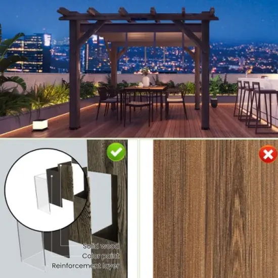 10'X 10' Cedar Wood Pergola, Retractable Shade Canopy, Durable, Rot Resistant,Solid Structure, Patio Pergola For Backyard, Deck, Garden image {3}